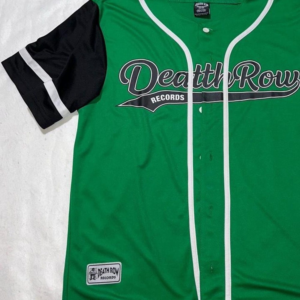 Death Row Records Baseball Jersey Green Black Hip Hop Graphic Shirt Mens Medium